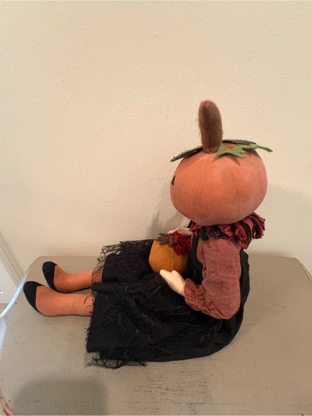 VTG Primitive Halloween Pumpkin Folk Art Girl Doll